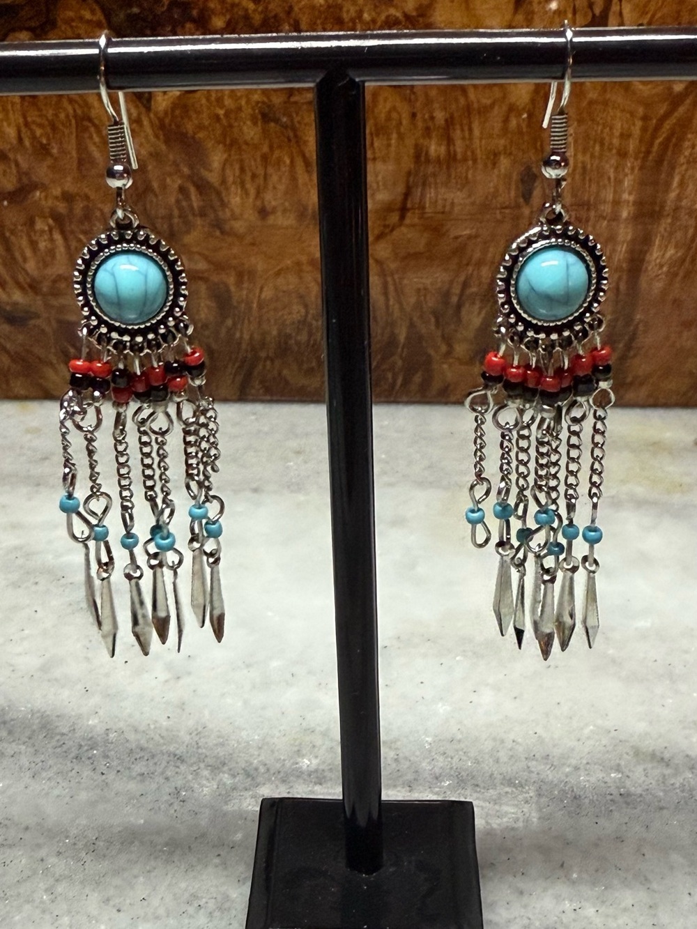 Turquoise & Red Beaded Dangle Earrings - Women Jewelry
